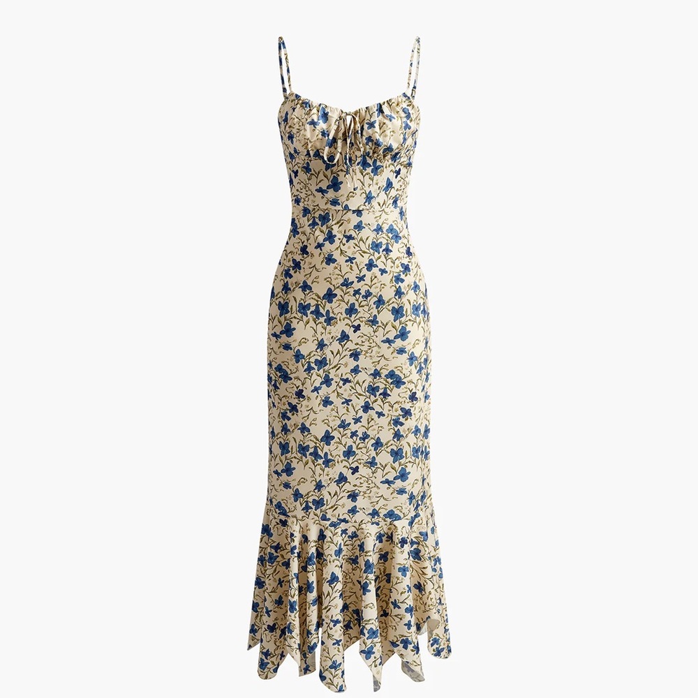 171 Floral Print Knotted Irregular Hem Long Dress - Picture 6 of 8